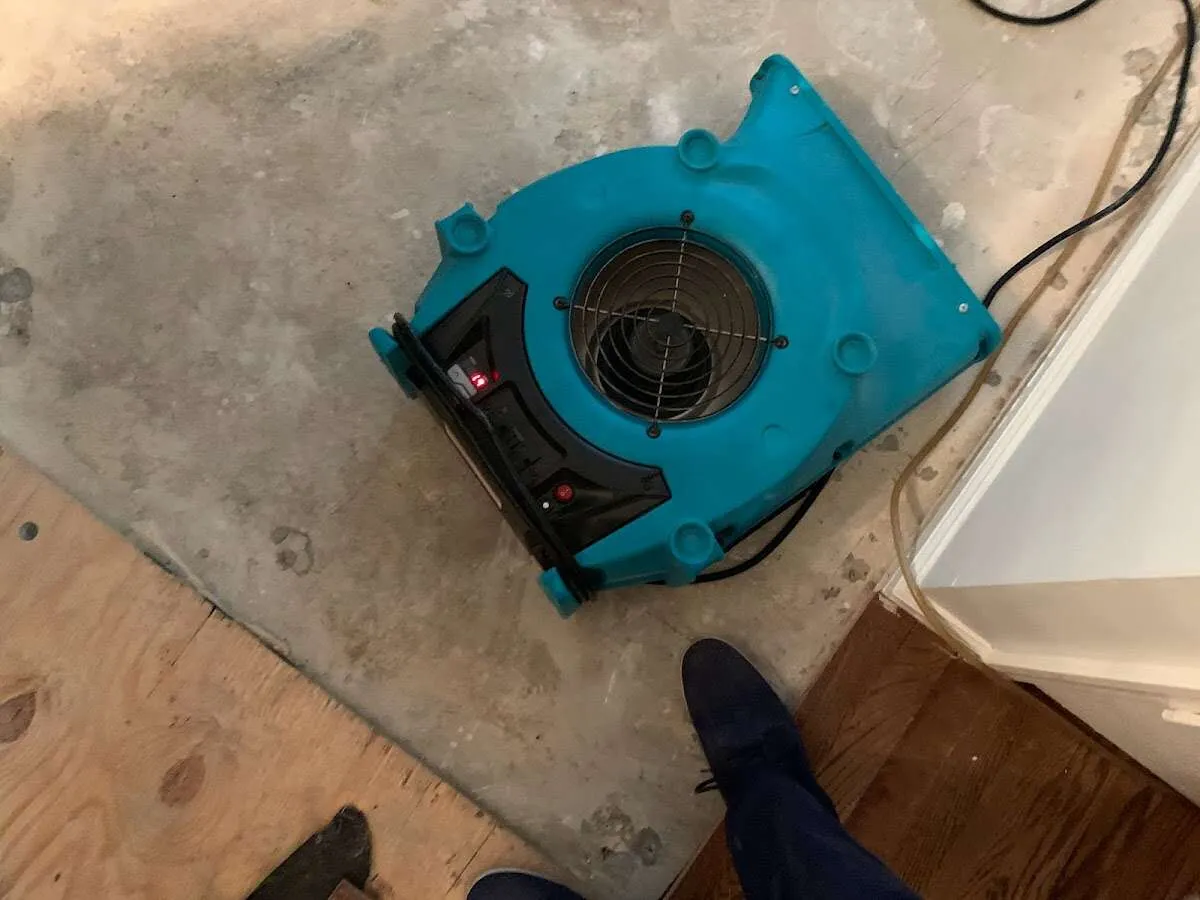 Air mover drying subfloor during Leak Detection & Repair in Blackfoot